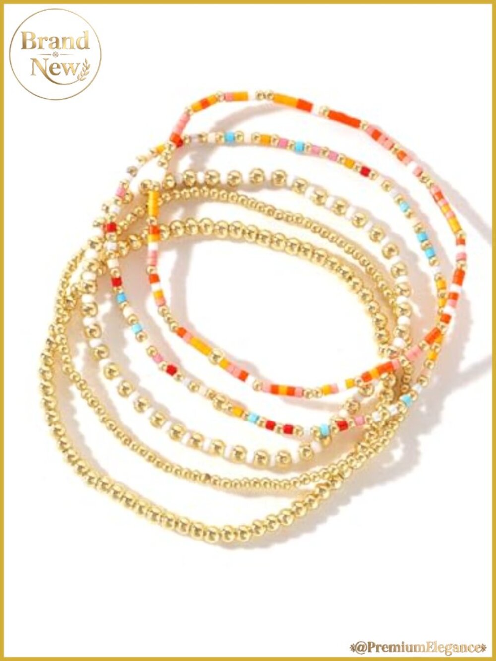 Dainty Gold Plated Seed Bead Bracelet Stack, Stretchy Boho Jewelry Set,